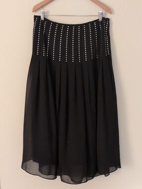 DKNY Grommets Studded Pleated Black Skirt